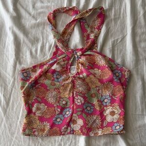 Sienna Sky Floral Pink and Yellow Crop Top